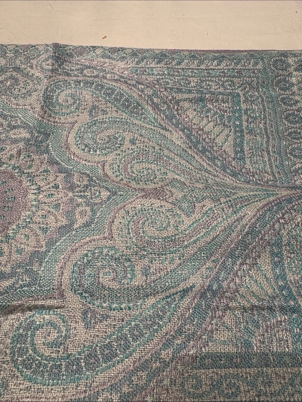 Butterfly Cashmere/Silk/Viscose Pastel Ice  Blue & Lavender Paisley Fringe Scarf